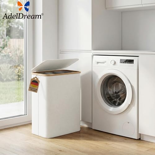 AdelDream 160L Wäschekorb mit Deckel 3 Fächer Wäschekorb Wäschesack schmal Wäschesortierer Wäschebox Wäschetonne Wäschesammler mit Deckel Wäschetruhe Wäschekörbe laundry baskets Beige