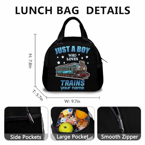 Custom Kids Backpack with Lunch Box Set for Boys Girls, Set of 3 Train School Backpacks Matching Combo, Personalized Cool White Bookbag and Pencil Case Bundle3