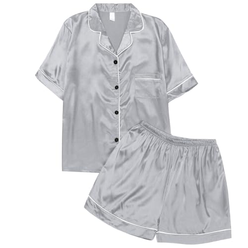 Image of Short Sleeve Pajama Set For Women,Pajama Shirts Women Silver