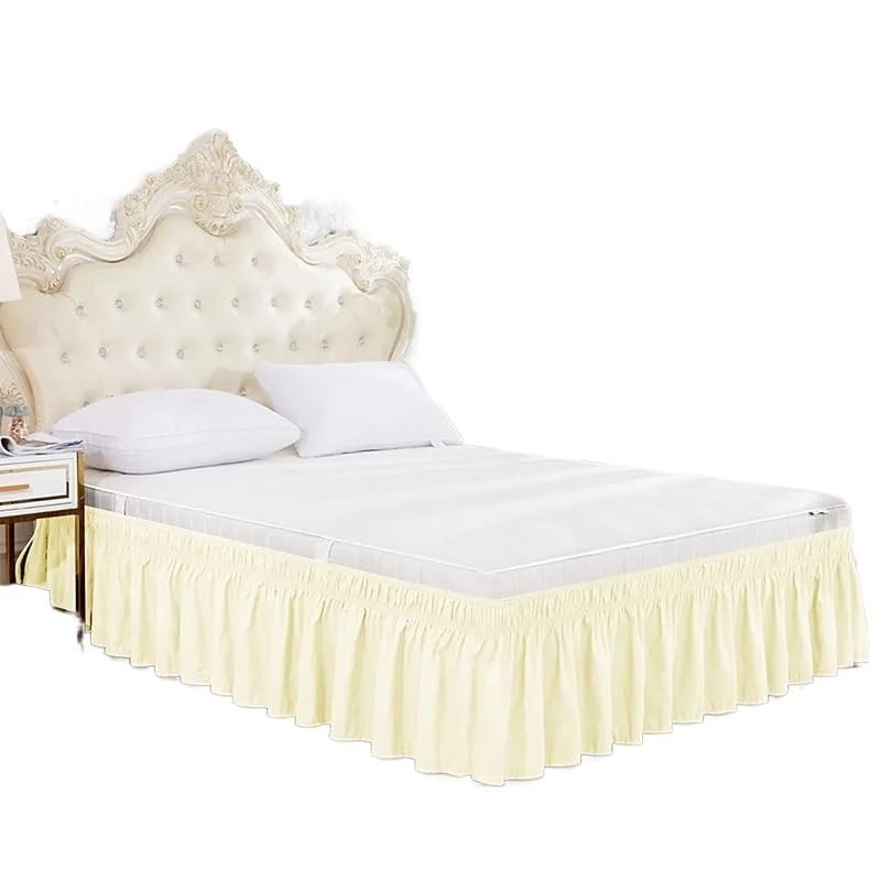 ZRHWSPD Falda de Cama Falda de Cama con Volantes envolventes de Color sólido con Capas Dobles de Tela elástica Resistente a la decoloración - Caída de 15 Pulgadas(Beige Yellow,180x200x38cm)