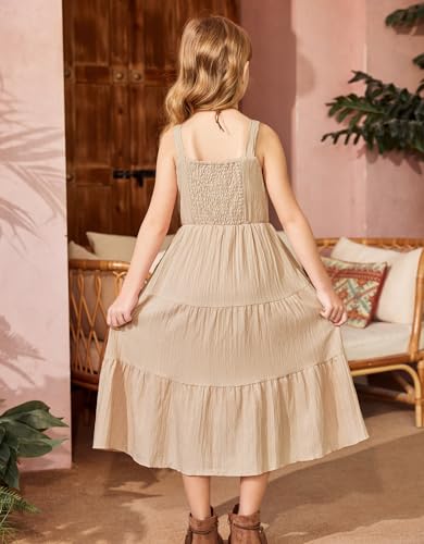 Arshiner Girl's Sundresses Summer Boho Strap Tiered Cami Maxi Dresses with Pockets4
