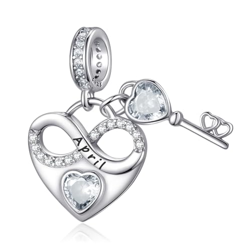 Birthstone Charm for Charm Bracelet, 925 Sterling Silver Infinity Love Heart Dangle Charm for Bracelet and Necklace, Birthday Mother's day Christmas Jewelry Gifts for Women