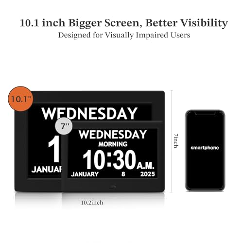 Image of 10.1'' Digital Clock, 1280*800p HD Extra Large Display, Digital Clock With Date, Time, Day Of Week, 10 Reminders & 6 Alarms, Auto Dimming & DST, Remote Control, Dementia Clock For Seniors, Black