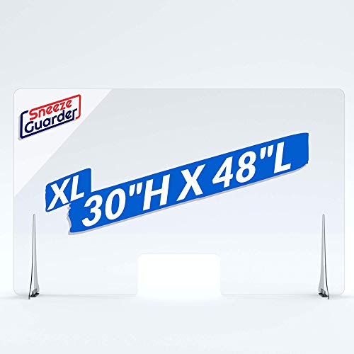 Sneezeguarder | Xl 30”H X 48”L Plexiglass Sneeze Guard For Desk Counter With Double-Side Tape Base Stabilizers | 20+ Sizes | Ships Fast | 48”L X 30”H | 48X30 #TOP1