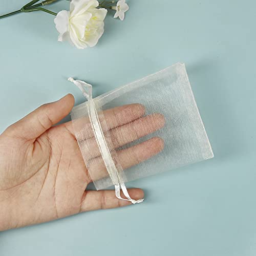 Image of HRX Package 100pcs Little Organza Bags 3 x 4 inch, Pastel Yellow Mesh Bags Drawstring Pouches for Jewelry Bracelets Candy Party Favor Small Gift