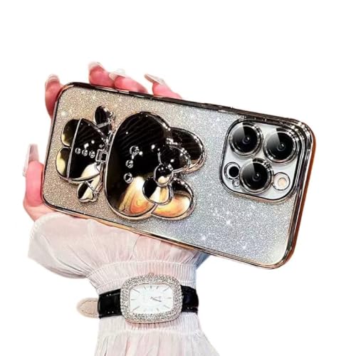 グラデーションメッキレンズフィルムバニーリフィルミラーフォンケース、スタンドとして使用可能、ファッショナブルでかわいいiPhone 16 15 14 13 12 11 Pro Max XR XS X SEモデル(ゴールド、IP 11)に対応