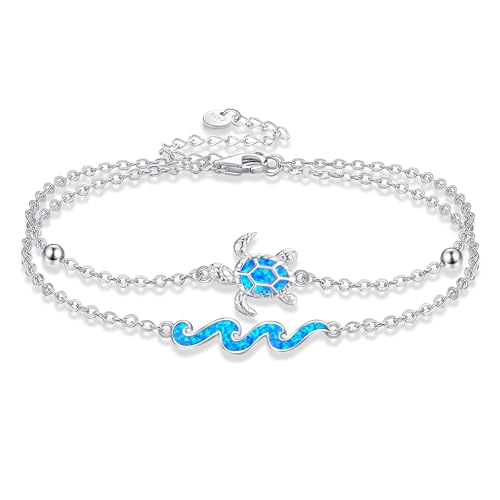 URONE Ocean Bracelet For Women 925 Sterling Silver Whale/Dolphin/Turtle/Octopus Bracelet Blue Opal Wave Bracelet Adjustable Beach Jewelry Gift for Women