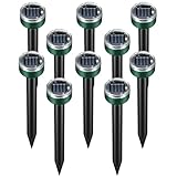 Mole Repellent Solar Powered, 10 Pack Ultrasonic Vole Repeller Outdoor, Waterproof Ultrasonic Mole Deterrent Stakes, Get Rid of Gopher, Vole, Skunk, Chipmunk, Groundhog, Snake for Yard, Garden & Lawn