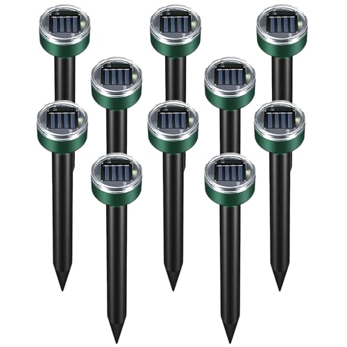 Mole Repellent Solar Powered, 10 Pack Ultrasonic Vole Repeller Outdoor, Waterproof Ultrasonic Mole Deterrent Stakes, Get Rid of Gopher, Vole, Skunk, Chipmunk, Groundhog, Snake for Yard, Garden & Lawn