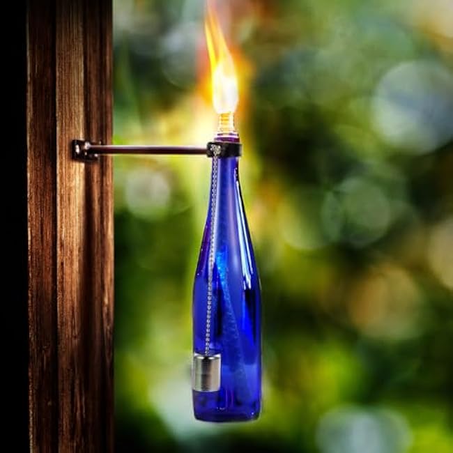 LANMU Wine Bottle Torch Kit, Outdoor Patio Wall Mount Holder with Wick, Porch Whiskey Bottle Hardware Kit, DIY Homemade Decor