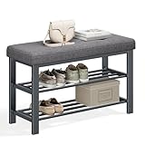 SONGMICS Shoe Storage Bench, Entryway Bench with Cushion, 31 x 81 x 49 cm, Shoe Rack with Seat, Space-Saving, Modern Style, for Living Room, Bedroom, Hallway, Dark Gray and Ink Black ULBS57GYZ