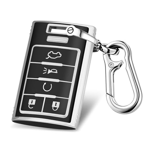 QBUC for Cadillac key Fob Cover, Soft TPU Car Key Protector with Keychain Key Case Compatible with 2006-2014 CTS DTS SRX Escalade ATS XTS STS Impala Carlo (S-Black)