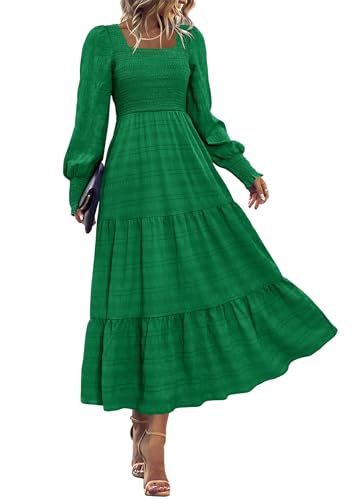 KIRUNDO Fall Dresses for Women 2025 Wedding Guest Maxi Long Sleeve Smocked High Waist Flowy Homecoming Cocktail Winter Dress