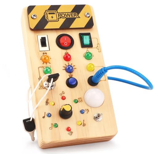 Montessori Busy Board Activity Board ab 1 Jahr Holzspielzeug mit 15 LED...
