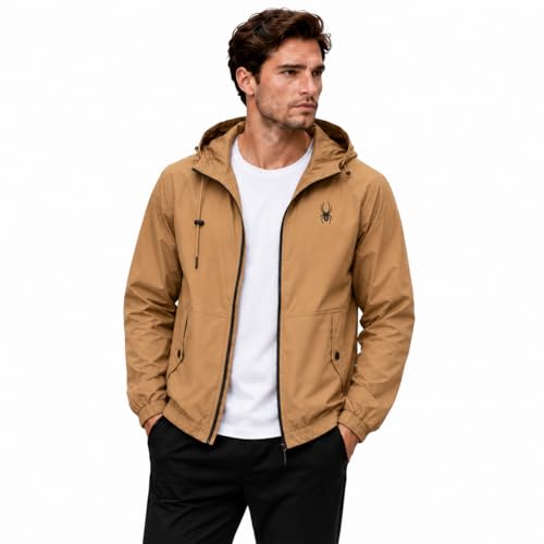 Image of Spyder Mens Windbreaker Jacket - Hooded Lightweight Breathable Hiking | Water Resistant, Full Zip, Everyday Layer for Hiking, Commutes, Travel, Errands, and Cool-Weather Days