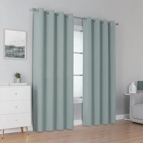 Image of IVAZA Living Room Bedroom Room Darkening Thermal Insulated Polyester Solid Blackout Curtain Noise Reducation Long Door Curtain 10 feet Set of 2(Grey)