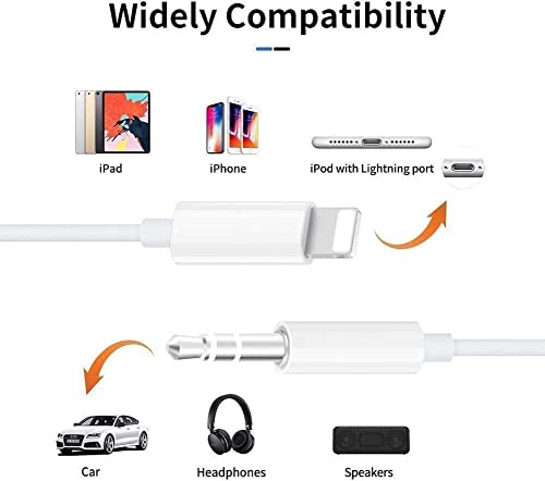 Aux Cord For Iphone, Lightning To 3.5Mm Audio Cable 2Pack [Apple Mfi Certified] Iphone Headphones Jack For Iphone 14 13 12 11 X Xr Xs 8 7 Ipad Ipod,Car Home Stereo, Speaker, Headphone - 3.3 Ft, White #TOP2