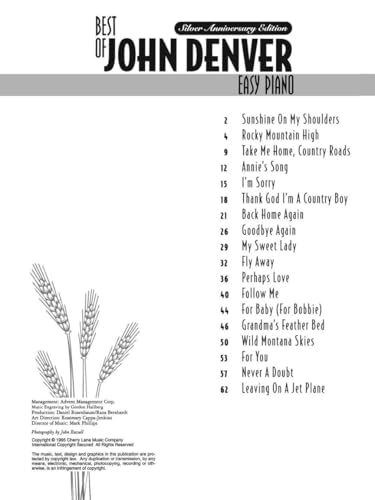 The Best of John Denver - Easy Piano, Vocal and Guitar Chords | Classic Folk and Soft Rock Songbook | Beginner Friendly Sheet Music with 18 Songs Including Take Me Home Country Roads - Image 3
