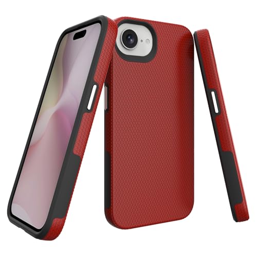 Image of NOXO Ultra-Hybrid Triangle Back Case Cover for iPhone 17e /16e, | Shockproof Design | Camera Protection | Soft TPU & Rugged PC | Bumper Case Cover for iPhone 17e /16e, (Scarlet Red)