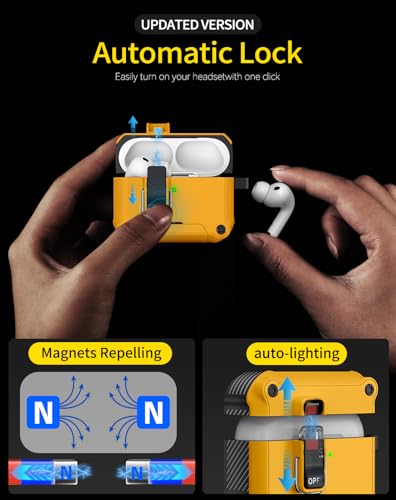 Image of Pohgelan for AirPods Pro 3 Case with Safety Lock-Yellow | Magnetic Automatic Lock with Cleaning Kit&Keychain,Compatible with Magsafe