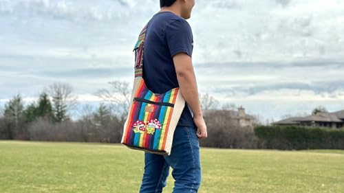 Image of Zillion Craft corssbody bag for men & women.Hemp and Gheri fabric hand embroidery messenger bag. Stylish Hobo bag for college, shopping travelling.
