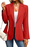 ELLEVEN Blazers for Women Business Casual Work Office Long Sleeve Lightweight Button Pockets Notched Lapel Collar Slim Fit Professional Suit Jacket Coat Outfits Padded Shoulder Red Large