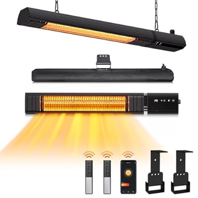 Ceiling Electric Outdoor Heater, Wall-Mounted Heater, Hanging Patio Heater, 1500W Infrared Heater, 9 Heat Levels, 24H Timers, 1s Heating Carbon Fiber Tube Wall Heater for Gazebo, Balcony