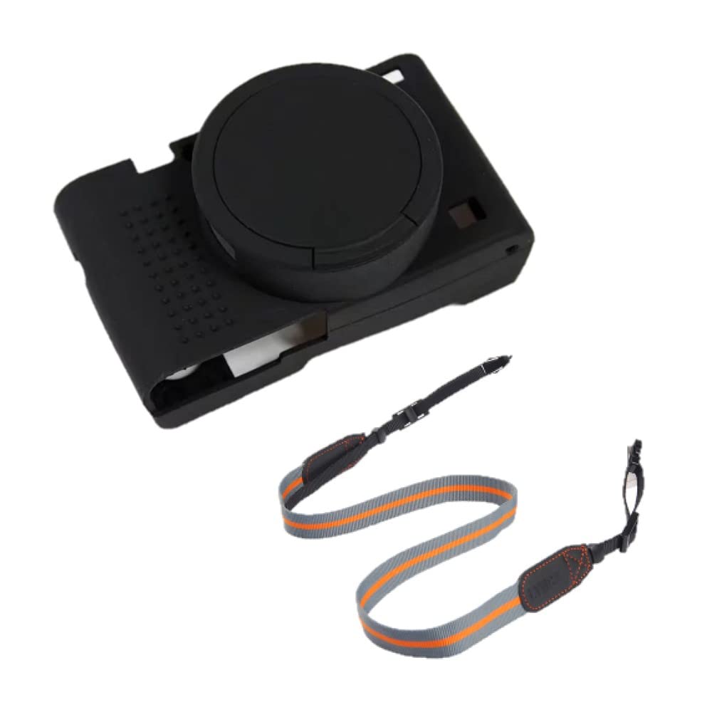 Etui na aparat i pasek do aparatu, zestaw pasków na ramię, miękki silikon, czarny, odporny na wstrząsy, osłona korpusu do aparatu Sony Cyber-shot DSC-RX100 VII, jeden rozmiar (BG43UK), czarny, jeden