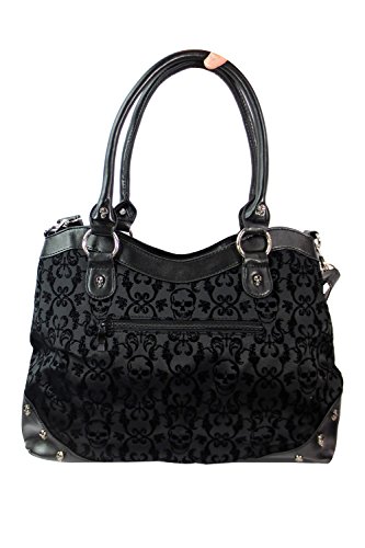 Lost Queen Black Goth Steampunk Flocked Ribcage Skeleton Cameo Handbag Shoulder Bag, Large4