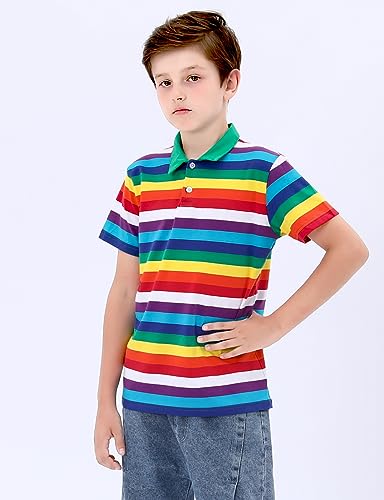 Cosland Rainbow Boys Striped Polo Shirt Kids Pride Shirt thumb #1