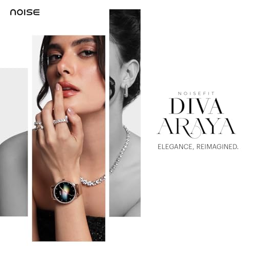 Image of Noise Diva Araya Smartwatch for Women with AMOLED Display (850 Nits), 60 Precision-Set Crystals, Cycle Tracking, Skin Temperature, SOS with Live Location, 100+ Watch Faces - Frost Silver Ceramic