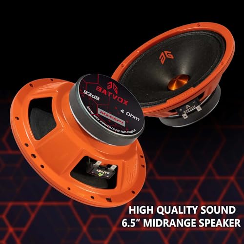 Image of MX65P1 Loudspeaker 6.5 Inch Midrange 200 Watts 4 Ohms Orange Dust Cap, Premium Quality Audio Door Speakers for Car or Truck Stereo Sound System, Orange (2 Speakers)