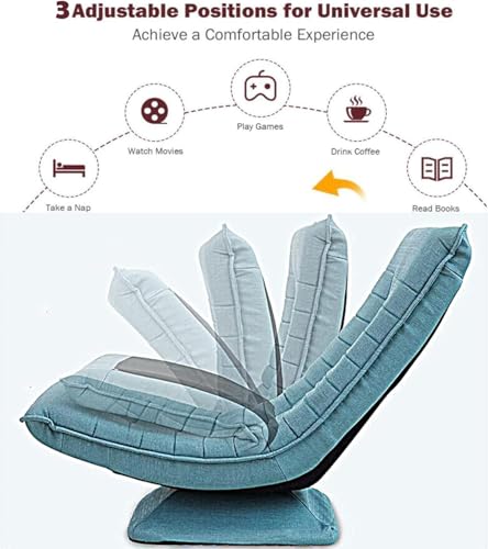 Image of Kawachi Folding Swivel Nirvana Moon Chair Leisure Lounge Sofa 360 Degree Rotation Adjustable Recliner Bedroom Floor Chair (Peacock Blue)