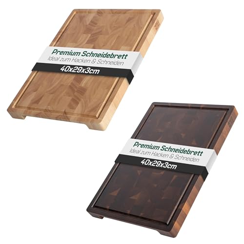MAKUMORI Premium Schneidebrett Light & Dark-Bundle aus Massivholz, Stirnholz, End