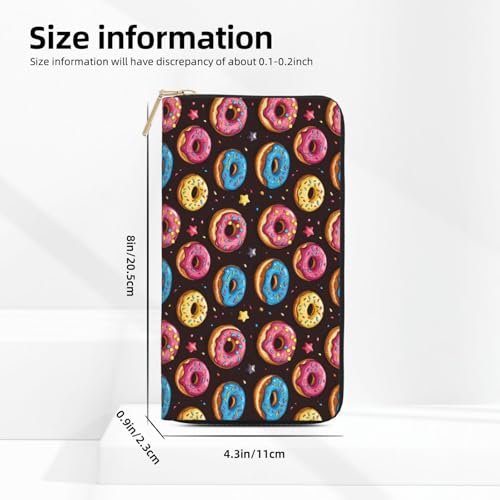 Leather Thin Slim Wallets for Women Men - Fashion Cartoon Colorful Donuts Print Card Wallet Holder with Zipper2