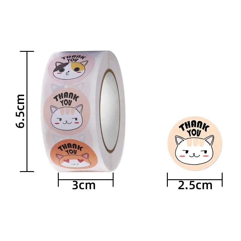 Image of 2000pcs Watercolor Thank You Cat Stickers Round Thank You Cat Self Adhesive Sticker for Paper Small Business Wedding Supplies (4 Thank You Cat Stickers) 25 mm