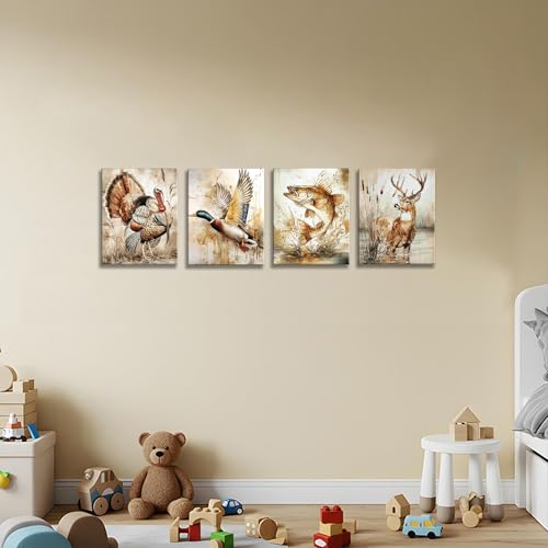 Image of Framed Vintage Farmhouse Kids Nursery Hunting Art Prints, 8x10x4 Inch