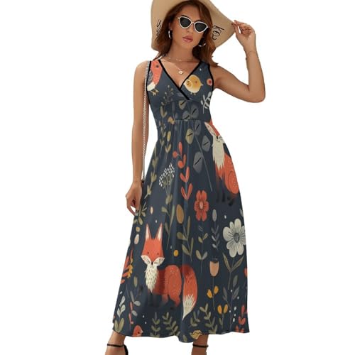 Robe d'été sans manches imprimé renard chic et fluide grande taille