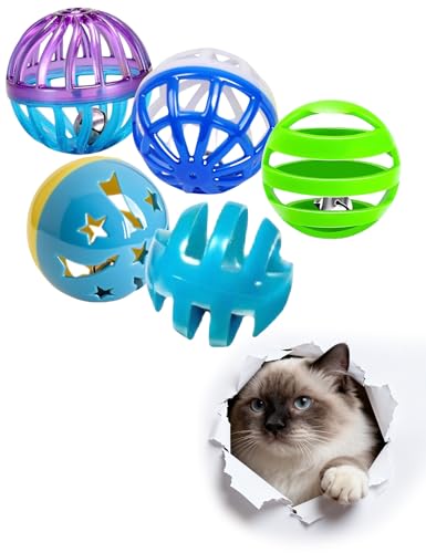 HEUHAI 5-Piece Cat Toy Balls with Bells for Kittens and Indoor Cats, Over The Moon (1.5'')