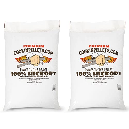 CookinPellets 40-Pound Premium Genuine Hickory Hardwood Grill Smoker Wood Pellets No Bark Fillers and Flavor Oils for Meat and Veggies (2 Pack)