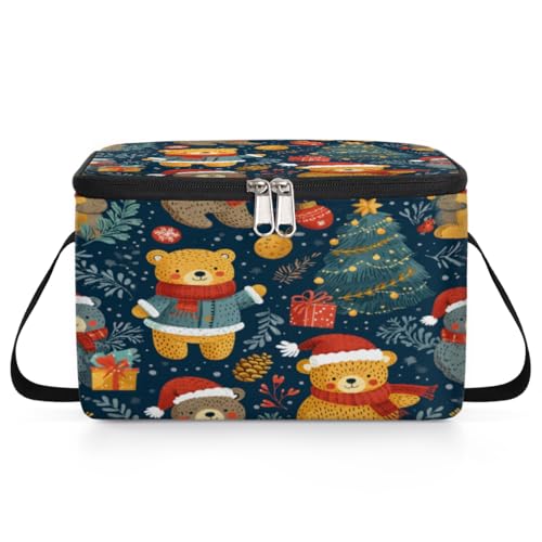 Christmas Cartoon Bears Lunch Bags for Women Men 9 Cans, Hot & Cold Food Delivery Bag Insulated Grocery Bag Insulated Lunch Box Cooler Bag for Office Work Picnic Beach