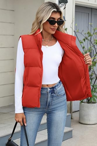 Zeagoo Women Puffer Vest Sleeveless Cropped Outerwear Warm Winter Lightweight Coat Stand Up Collar Down Jackets With Pockets3