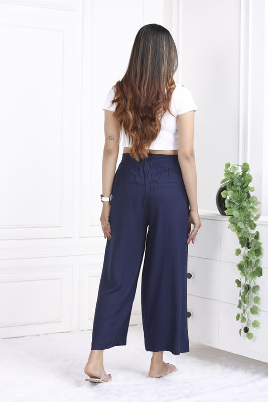 Image of Mlada Rayon Palazzo Pants for Women | Palazzo Pant for Women | Palazzo for Office Wear | Mid Rise Palazzo Pants | Regular Fit Palazzo Pants for Women | Relaxed Palazzo Pants | Solid Palazzo Pants