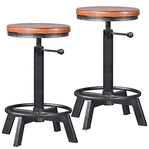 Bokkolik Set Of 2-Industrial Bar Stools-Farmhouse Swivel Counter Stool-Height Adjustable 24.4-27.5Inch-Kitchen Island Dining Stool-Extra Guest Seating #TOP21