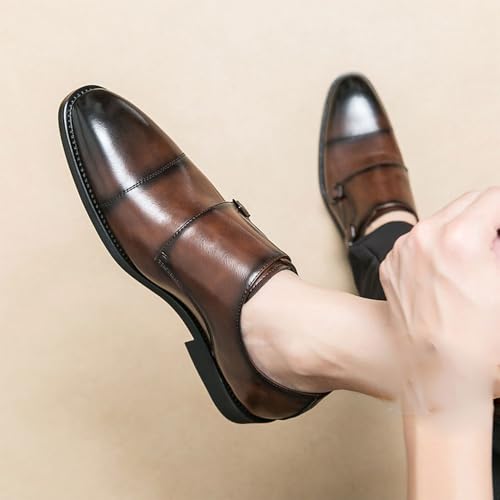 Shoes Dress Oxford for Men Slip On Single Monk Strap Loafers for Men Buckle Business Men Dress Shoes Brown Breathable Resistant Non Slip Walking2