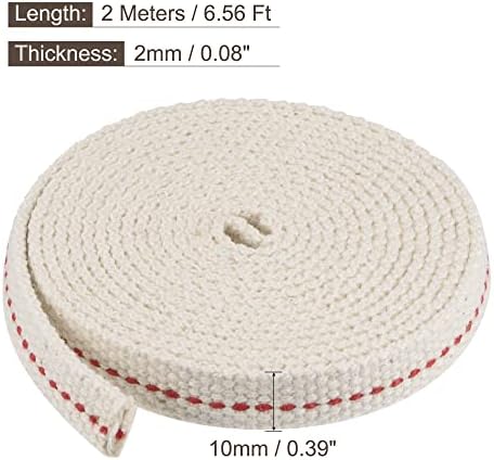 sourcing map Oil Lamp Wick 10mm Flat Wide 6.5 Foot Cotton Lanterns Wick with Red Stitch for Kerosene Burner Lighting