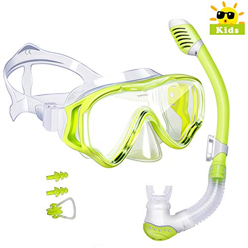 Powsure Kids Snorkel Set Dry Top Seaview Snorkel Mask for Children, Boys, Girls,Youth