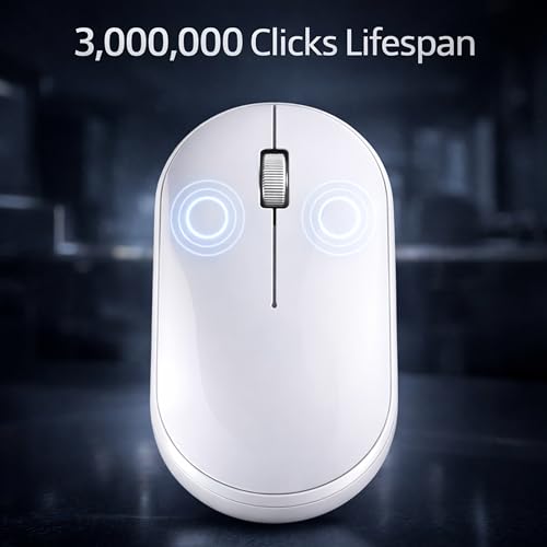 Image of ANT Globe 40 Dual-Mode Wireless Mouse| BT 5.0 /3.0 & 2.4GHz USB Optical Mouse | 1600 DPI Adjustable, 500mAh Rechargeable Battery, 3-Button Silent Click | Slim Mouse for Laptop, PC, Mac, Android White