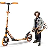 Outdoor Cruiser Kick Scooter for Ages 6+, for Kids, Teens, and Adults, Max Load 250 LBS, Foldable, 8-inch Big Wheels, Dual Suspension, 3 Adjustable Levels, Child Safety Approved, Orange