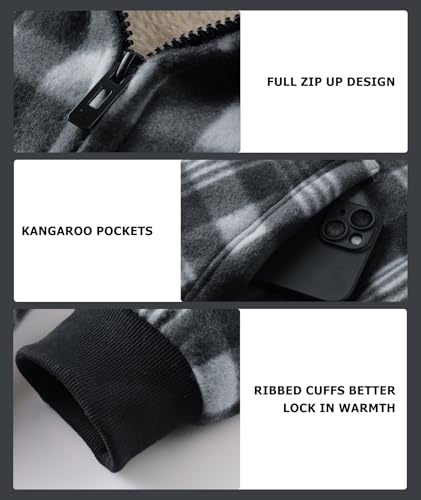 Image of ZITY Heavy Thick Hoodies for Men Plaid Flannel Warm Sherpa Fleece Lined Winter Full Zip Up Coat